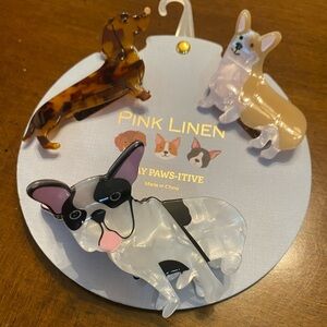 Pink Linen Dogs Hair Clips Stay Paws-itive NEW Dachshund Corgi Terrier
